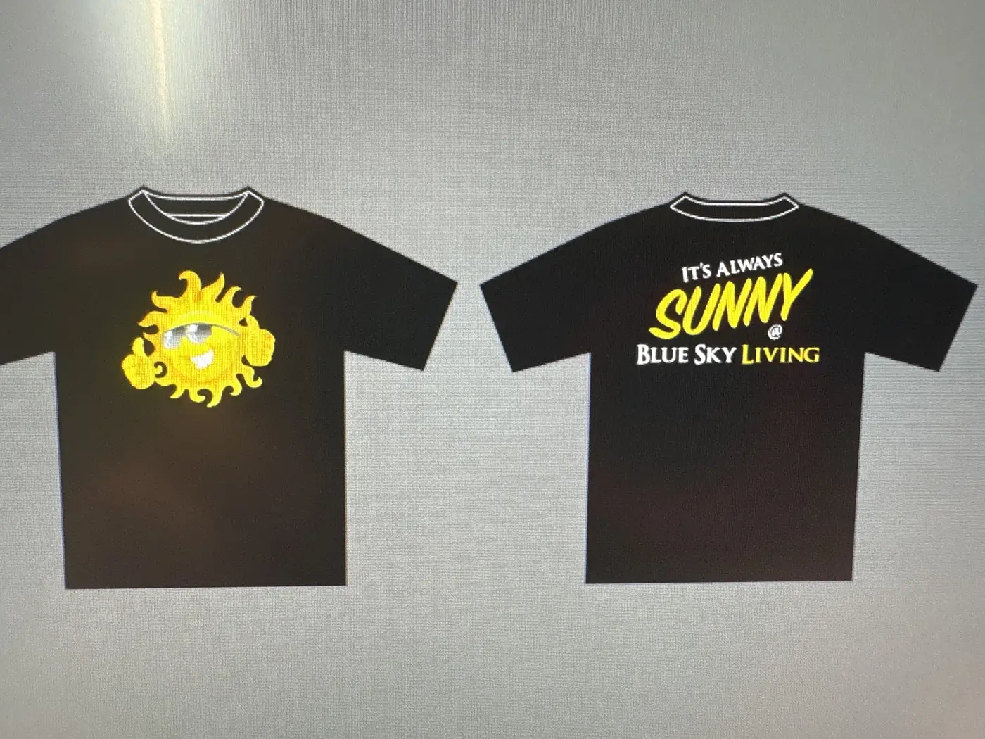 Black Blue Sky Living T-shirt shown from the front and the back